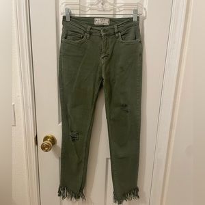 Free People We the Free Jeans, high rise, cropped army green jeans